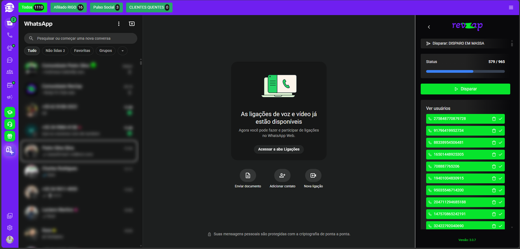 Configuracao do disparo em massa no WhatsApp com delay dinamico no RevZap